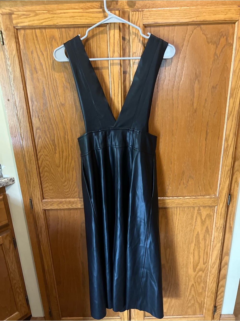 Zara Faux Leather Pinafore Midi Dress Jumper - Picture 5 of 8